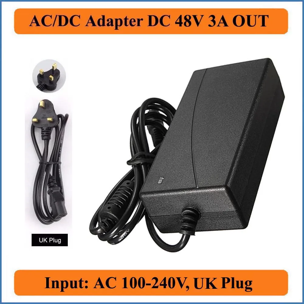 48 в 3 А Великобритания штекер AC DC адаптер высокого качества источник питания AC100-240V в постоянный ток 48 В 3000ма 5,5 мм x 2,1-2,5 мм для светодиодные ленты светильник
