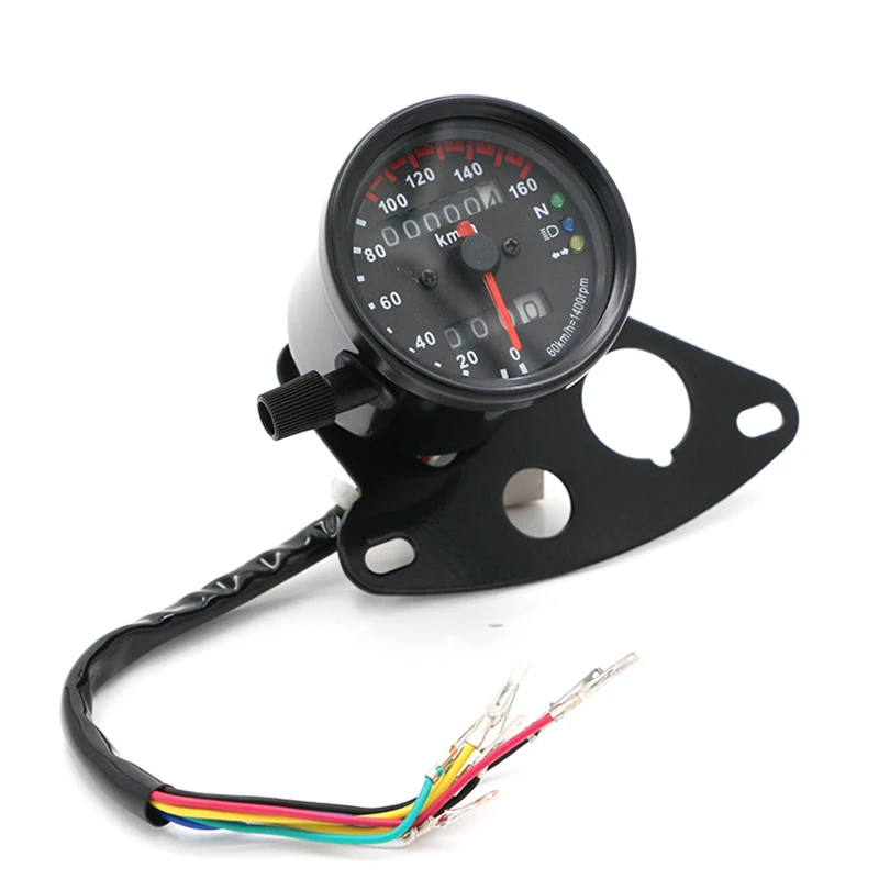 Motorcycle Retro Black Refit Speedometer Tachometer Odometer with Bracket Motorbike Moto Meter Scooter Motor Vintage Instrument