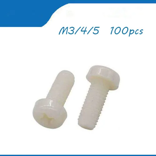 

plastic screw free shipping Nylon screws 100Pcs M3 M4 M5 White Plastic Nylon Round Pan Phillips Head Screw Bolt Hex Nut