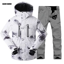 Gsou Snow Гарантия Аутентичные мужские лыжные костюмы куртка+ брюки мужские водонепроницаемые термальные хлопковые мягкие сноуборд
