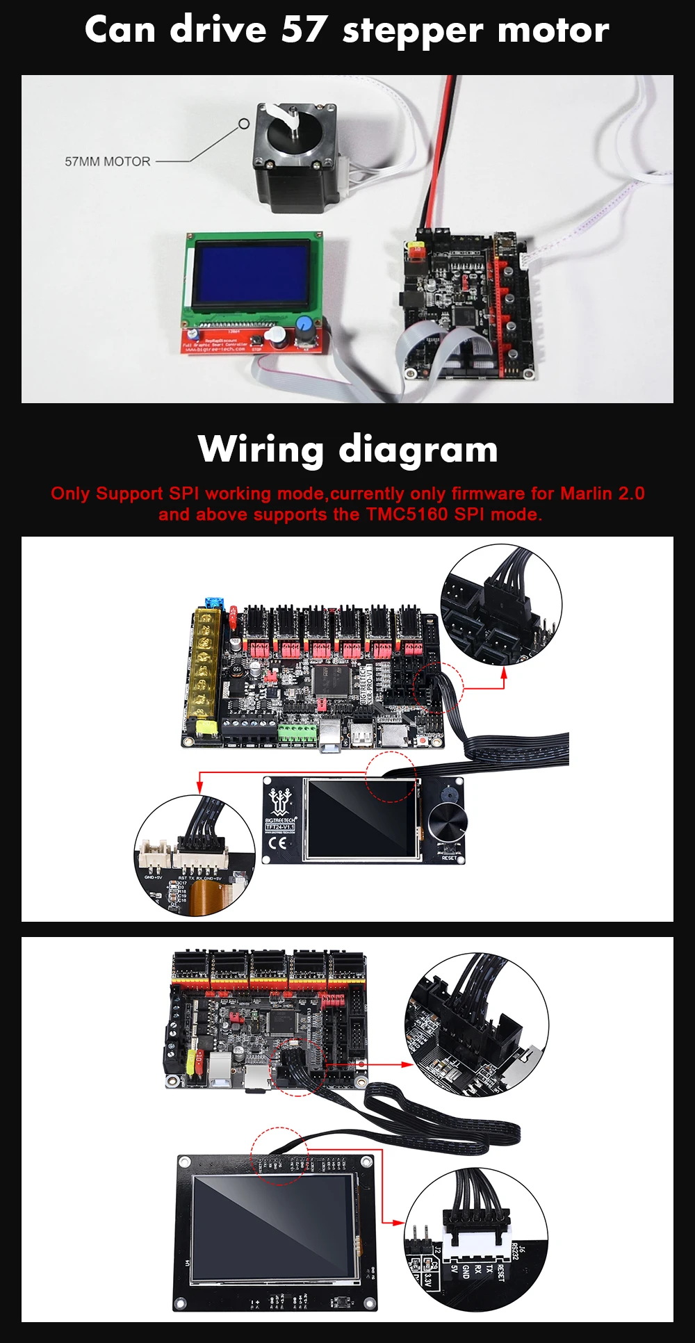 BIGTREETECH TMC5160 V1.2 SPI Драйвер шагового двигателя 4.4A части 3d принтера для Ender 3 SKR V1.3 Pro плата управления VS TMC2130 SPI