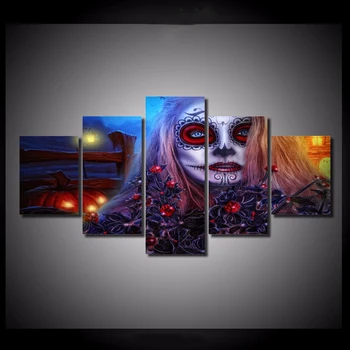 

5 Pieces/set sugar skull Wall Art Paintings Picture Print on Canvas for Home Decoration Wall Art Picture for Living Room