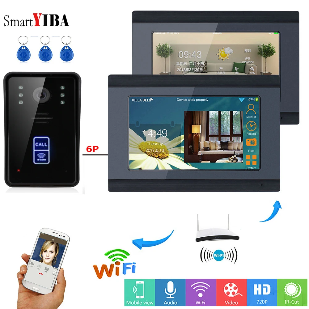 

SmartYIBA RFID Keyfobs Access Control 7 Inch Wifi Video Call APP Remote Wireless Video Doorbell Record Door Phone IP Intercom