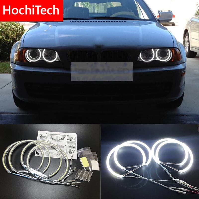 Ceny HochiTech dla BMW E36 E38 E39 E46 żarówka jak ultra jasny SMD biały LED anioł oczy 2600LM 12V zestaw pierścieni świetlnych lampa do jazdy dziennej 131mmx4
