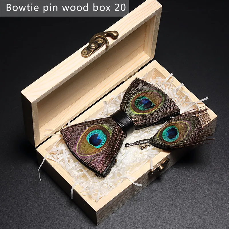 Bowtie pin woodbox20 JEMYGINS, дизайн, галстук-бабочка, перо, бант, изысканная ручная работа, Мужская брошь для галстука-бабочки, деревянная булавка, подарочный набор, Свадебная вечеринка - Цвет: Bowtie pin woodbox20