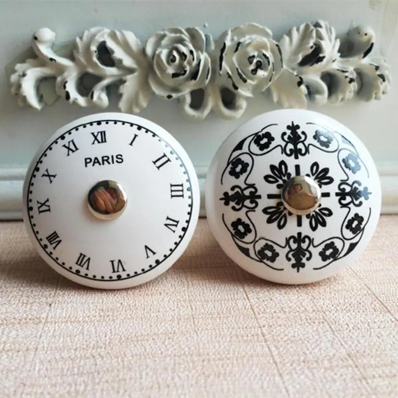 

PARIS French ceramic handle digital clock pattern retro furniture Cabinet furniture handle drawer chest of drawers