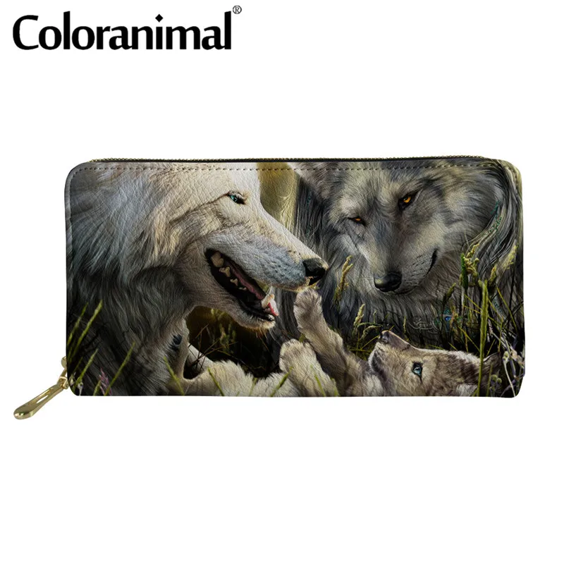 

Coloranimal Men Long Wallet Brand Design Male Card Holder Multifunction Clutch Wallet 3D Galaxy Animal Wolf Print Leather Purses