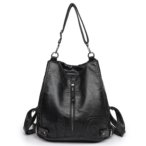 Женский кожаный рюкзак на молнии с разрезом, школьные сумки для подростков, повседневная дорожная сумка для компьютера, ноутбука, черная женская сумка на плечо - Цвет: black01