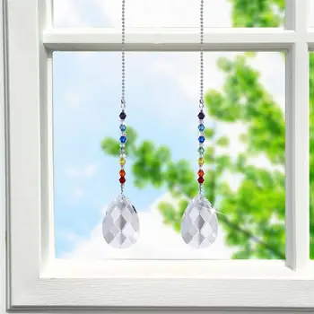 

H&D Set of 2 Crystal Chandelier 50mm Grid Prism Rainbow Maker Suncatcher Chakra Decor Ceiling Fan Pull Chains Home Wedding Decor