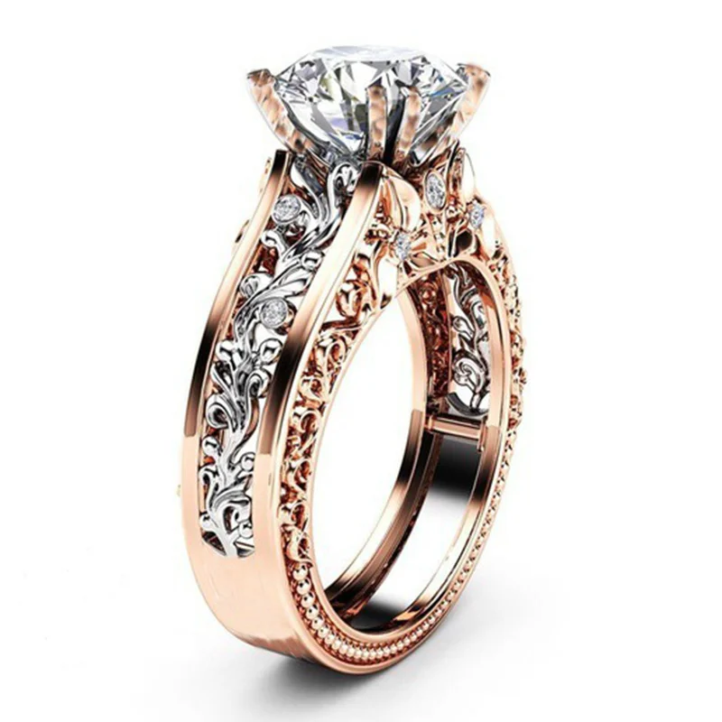 

CUTEECO Cz Stone Ring Rose Gold Leaf Crystal Wedding Ring Jewelry Femme Jewelry Hanging Transportation
