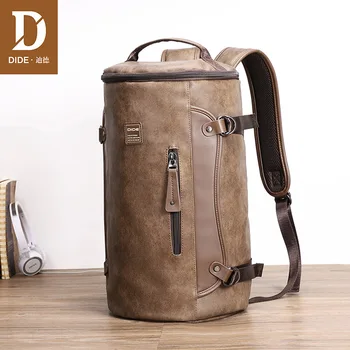DIDE Leather waterproof backpack Men Laptop Backpacks For Male Mochila Vintage Casual Travel backpack Bag Preppy School bag niuboa top quality cowhide first layer knapsack male computer preppy school bag vintage genuine leather rucksack men backpack