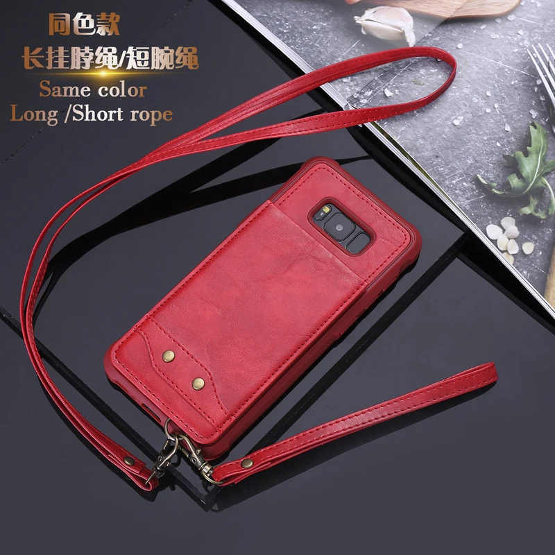 

Phone Anti-fall Flip Leather Wallet+Soft Silicone Case Cover Shell Coque Fundas w/ Two Strings for Samsung Galaxy S8 S8Plus