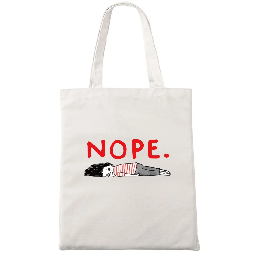 Nope Cat Shopping Tote Bag Cute Animal Print Fashionable Original Design White Bags Zipper Closure Unisex Nope Cat Shopping Tote Bag Cute Animal Print Fashionable Original Design White Bags Zipper Closure Unisex