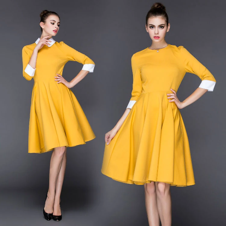 Autumn Winter Women Medium Long Solid Color Big Bottom One Piece Dress Knee Length Elegant Basic Dress With Detachable Collar 23 Dress Formal Dress Dress Up Princess Dressdresses Prom Aliexpress