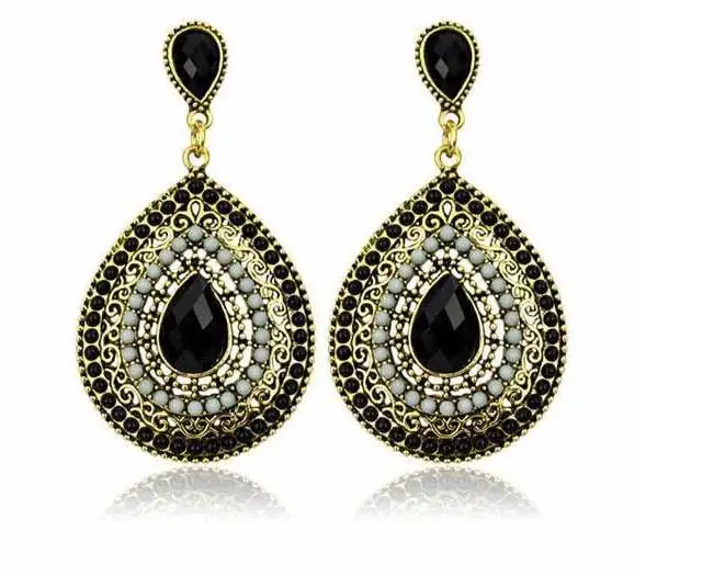 

Ladies Earrings Large Water Drops Resin Bohemian National Wedding Jewelry Vintage Earrings Multicolor Beads Big Pendant