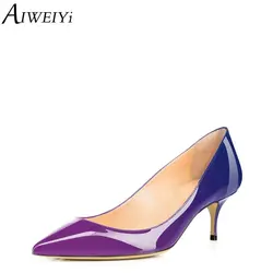 AIWEIYi/женские туфли из лакированной кожи на среднем каблуке, новые туфли высокого качества, классические туфли-лодочки на высоком каблуке