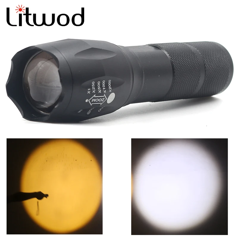 

Litwod z90A100 powerful LED Flashlight Torch yellow & white light Zoomable 4000LM XM-L T6 5 Mode For 18650 or 3xAAA Battery
