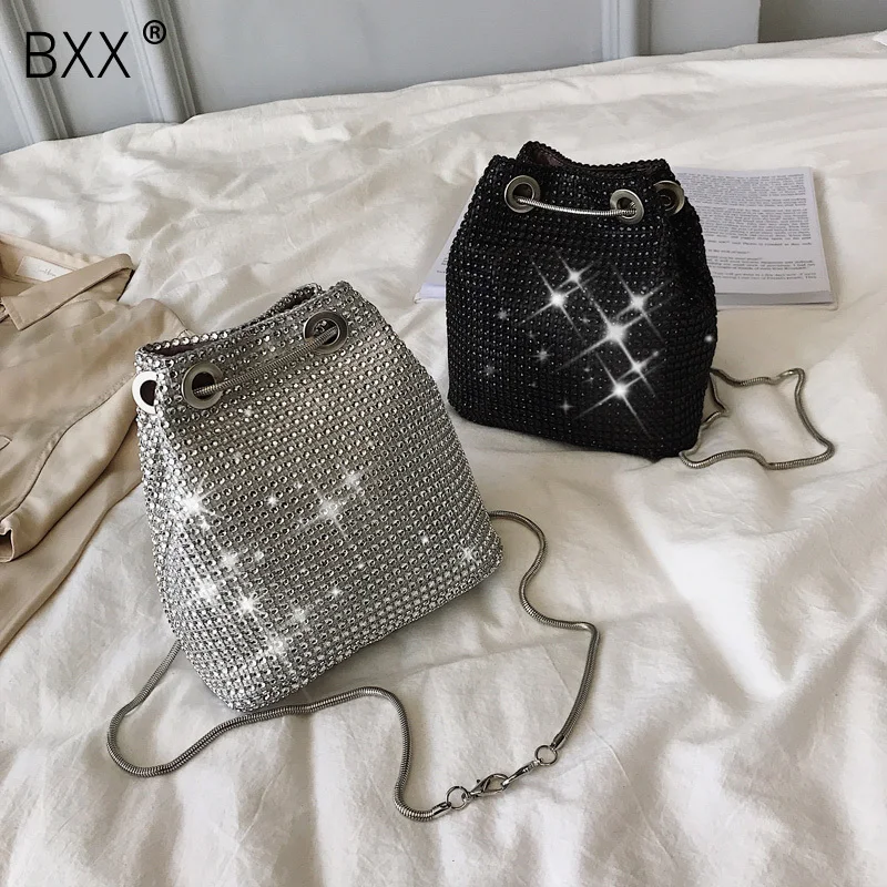 

[BXX] 2019 Fashion Deisgn Women Diamond Bling Bag Ladies All-match Single Shouler Crossbody Bag Large Capacity Bucket Bag HE480