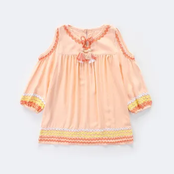 

summer baby girl dress shoulder off tassles fashion Kids Dresses princess cotton Children Clothes lolita