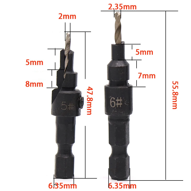 5 шт. сверло для зенковки деревообрабатывающее сверло набор сверл базовые отверстия для винтовых размеров#5#6#8#10#12