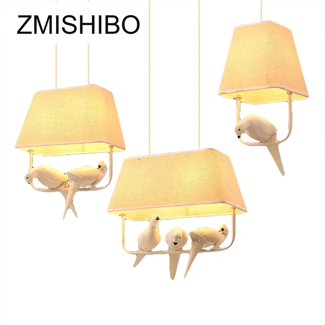 Zmishibo Country Style E27 Pendant Lamp Square Beige Cloth Zmishibo Country Style E27 Pendant Lamp Square Beige Cloth Shade With Birds Lights For Bed Room Lighting Fixtures