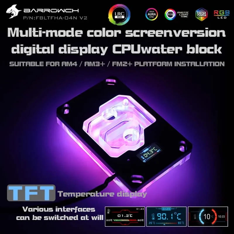 

Barrowch water cooler CPU Water Block For AMD AM4/AM3,Color screen of Digital display V2