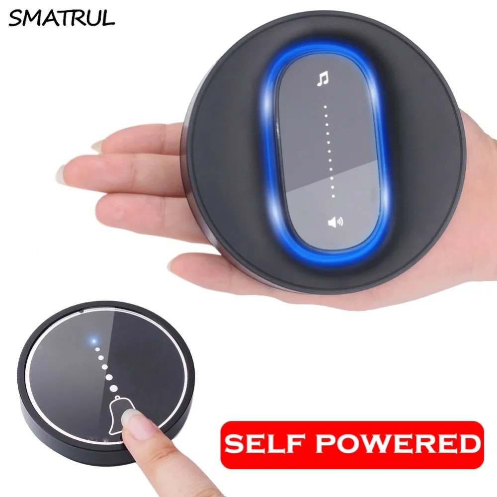 SMATRUL self powered Waterproof Wireless DoorBell night light no battery EU plug home Cordless Door Bell 1 2 button 1 2 Receiver 0