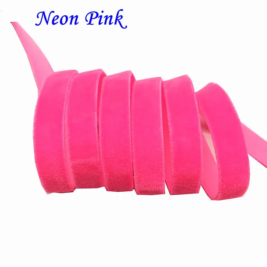 50 ярд 3/" 10 мм ширина разноцветные варианты бархатная эластичная лента велюровая тесьма тканевая повязка на голову лента для волос аксессуар белая кружевная ткань - Цвет: Neon Pink