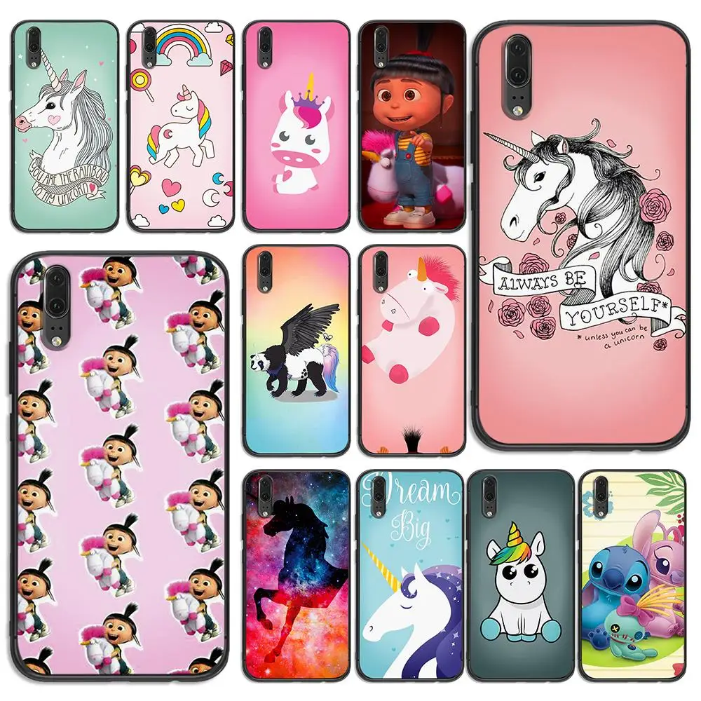 Unicorn Agnes For huawei Y6 Y7 Y9 Prime Phone Cover Nova 2i 3 4 3i Lite Mate 10 20 Pro Black silicone Cases | Мобильные телефоны и