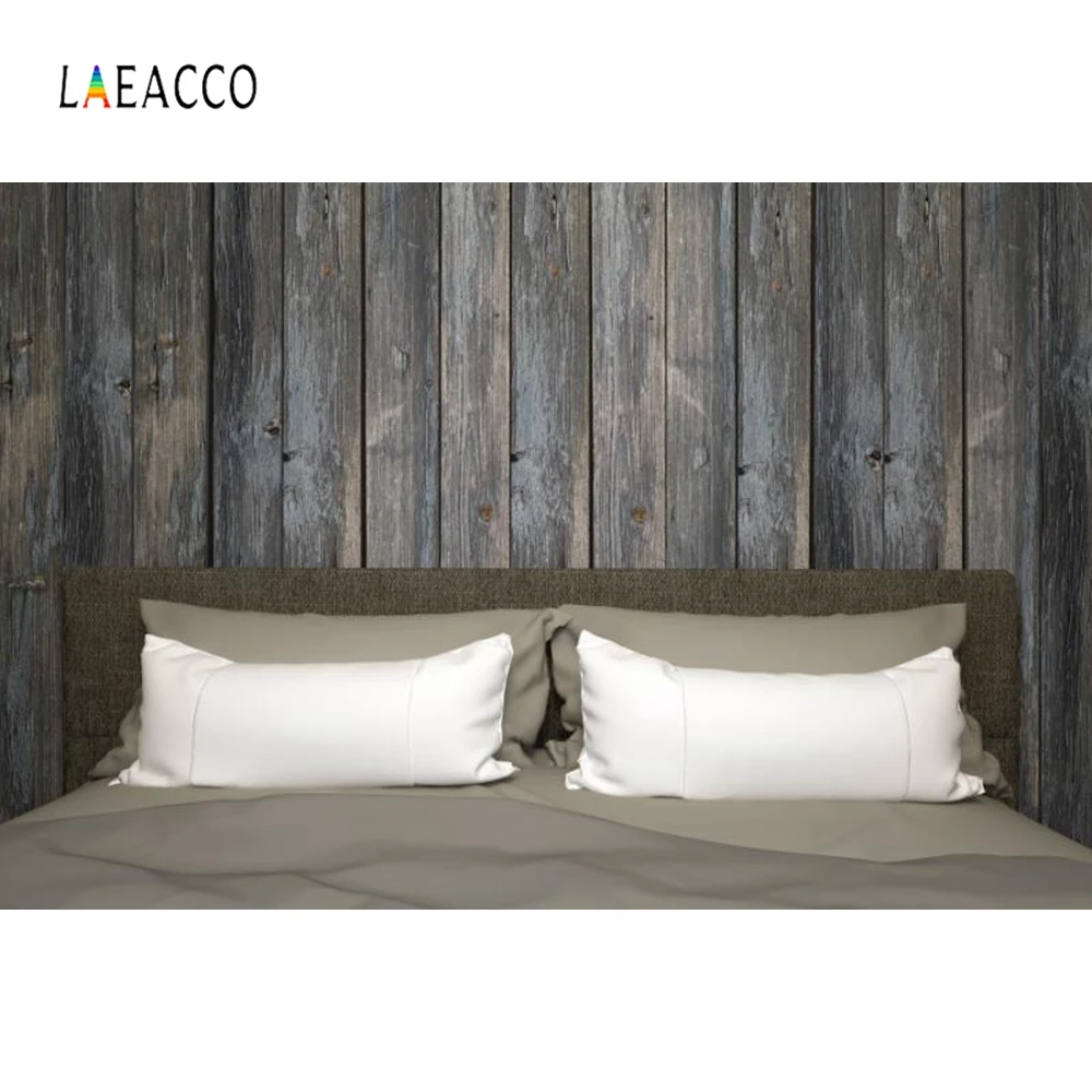 

Laeacco Headboard Bed Pillows Portrait Photography Backgrounds Customized Wooden Photographic Backdrops Vinly for Photo Studio
