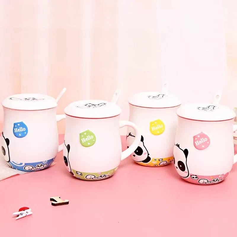 Горячая продажа Kawaii мультфильм панда кружки керамическая чашка с ложкой крышкой
