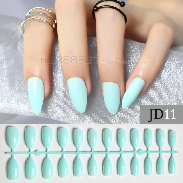 Pure Colour New Mint Mountain Peak Designs Light Blue Artificial Pure Colour New Mint Mountain Peak Designs Light Blue Artificial Nail Full Tips Decorating Stiletto