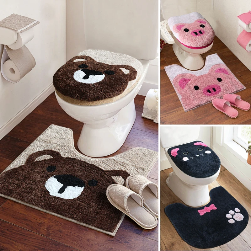 Cubierta de de 3 unids/set, supersuave, gruesa, con dibujos animados, tapa cálida, antideslizante, absorción de agua|toilet set|toilet seat cushion - AliExpress