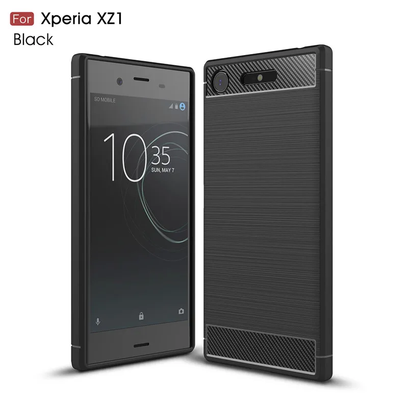 Для sony Xperia XZ1 G8341 G8342 чехол из углеродного волокна, силикон, ТПУ, кожа, мягкая задняя крышка, чехол для телефона для sony Xperia XZ1 G8341 G8342 - Цвет: Черный