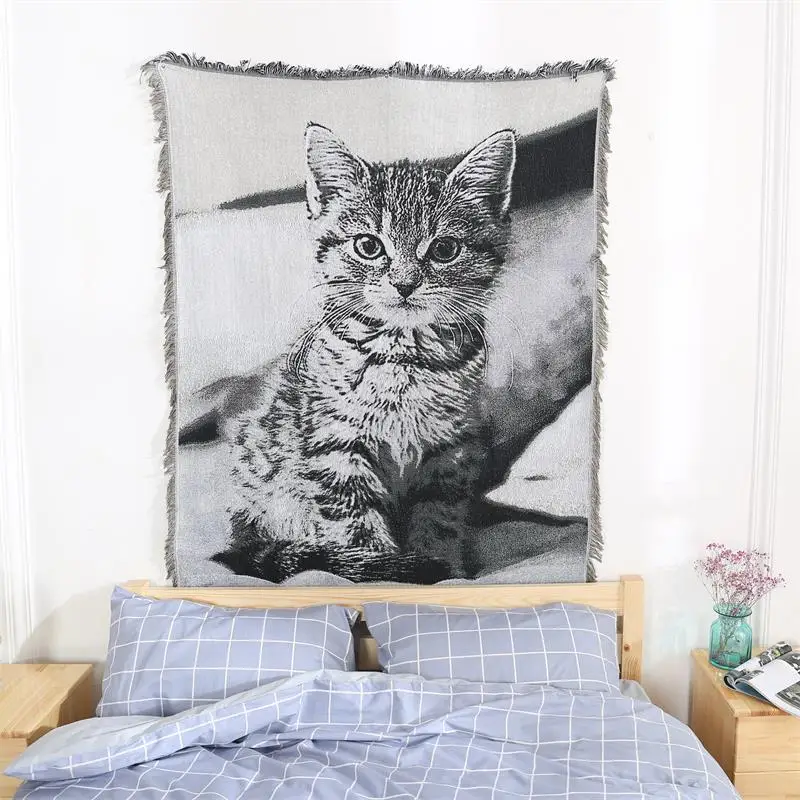 

Black and white cat blanket American country Blue bird sofa towel Single sofa Red crowned crane tapestries Home Decoration