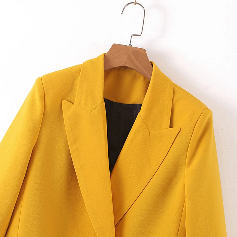 GOPLUS Women Chic Yellow Blazer Pockets Long Sleeve Office Wear Coat Solid Female Casual Outerwear Blazers Suit Jackets C8956