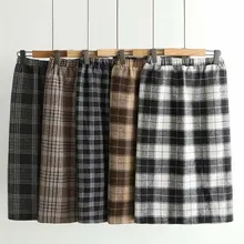 Женская клетчатая юбка, Осень-зима, посылка, хип-хоп, новинка, толстая, в клетку, свободная, высокая талия, Ретро стиль, прямая юбка, женская, повседневная, свободная юбка