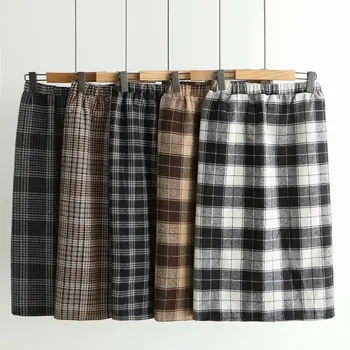 

Female Plaid Skirts Autumn Winter Package Hip New Thick Plaid Loose High Waist Vintage Straight Skirt Women Casual Loose Skirt
