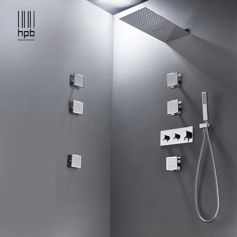 HPB 250x550cm 4 functions wall mounted waterfall rain shower set with handshower cold and hot water mixer with body Jet HP8012A HPB 250x550cm 4 functions wall mounted waterfall rain shower set with handshower cold and hot water mixer with body Jet HP8012A