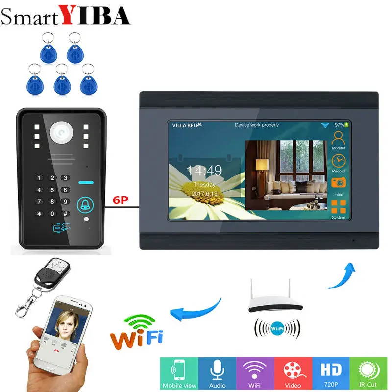 Best SmartYIBA 7inch Wired Wireless Wifi RFID Password Video Door Phone Doorbell Intercom Entry System with Support Remote APP