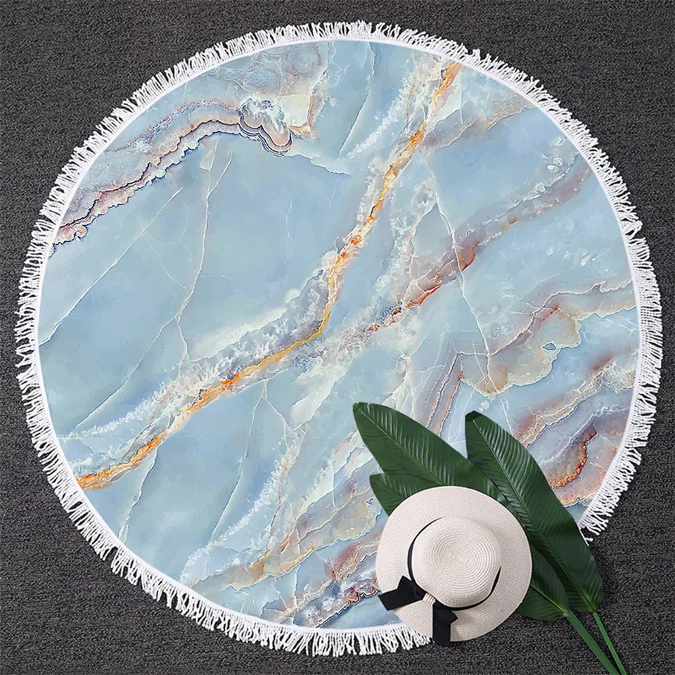 

BlessLiving Marble Stone Large Round Beach Towel for Adults Beach Blanket Abstract Beach Throw Marbled Modern Yoga Mat 150cm
