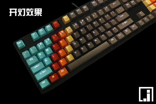1976 mechanical keyboard thick PBT light blue lighting translucent  shine through keycap set cherry mx OEM top print 87 104 