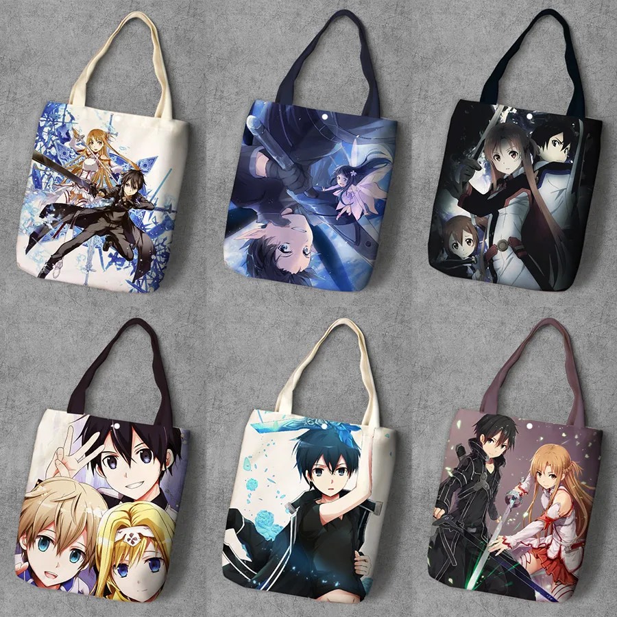 

Sword Art Online Kirigaya Kazuto Asuna Shoulder Bag Handbag Student Canvas Tote Bag Portable Simple Bag