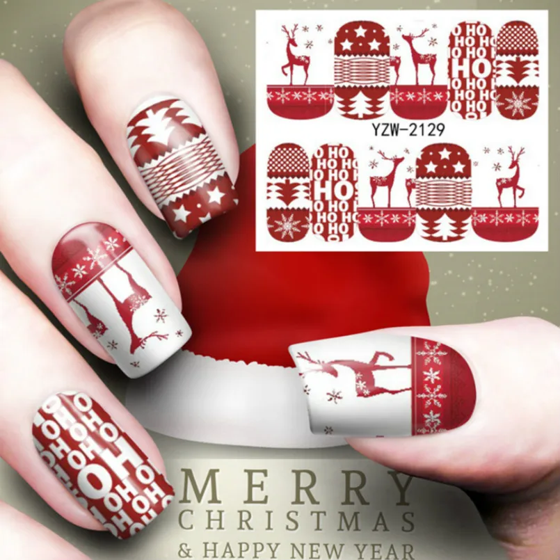 1 шт веселая Рождественская елка, наклейки для ногтей, водяные наклейки для ногтей, блестящие, вечерние, специальные, Переводные бабочки, украшения для ногтей m3b2