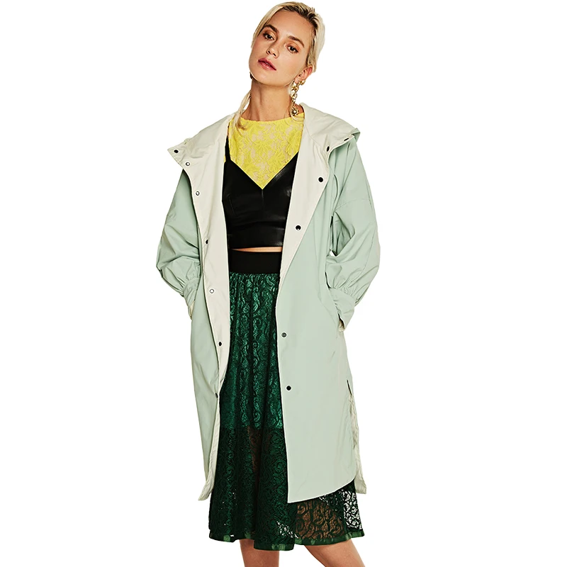 Automne Noir Mode Tranchée De rose Vert Femmes Capuchon Manches Avec Tranchées Imperméable 2017 À Long Casual Femme Manteau Capuche menthe Longues Nouveau 4wxqHESd4