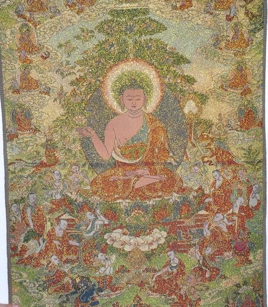 

35"Tibet Silk Embroidery Art Tangka sakyamuni Shakyamuni buddha statue thangka
