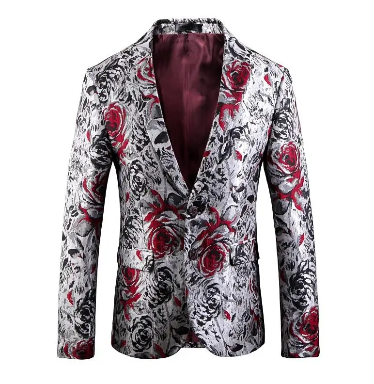 Для мужчин Блейзер 2018 Slim Fit Для мужчин s цветочный блейзер Повседневное пиджак 5XL 6XL плюс Размеры Пром Стадия одежда брендовая одежда