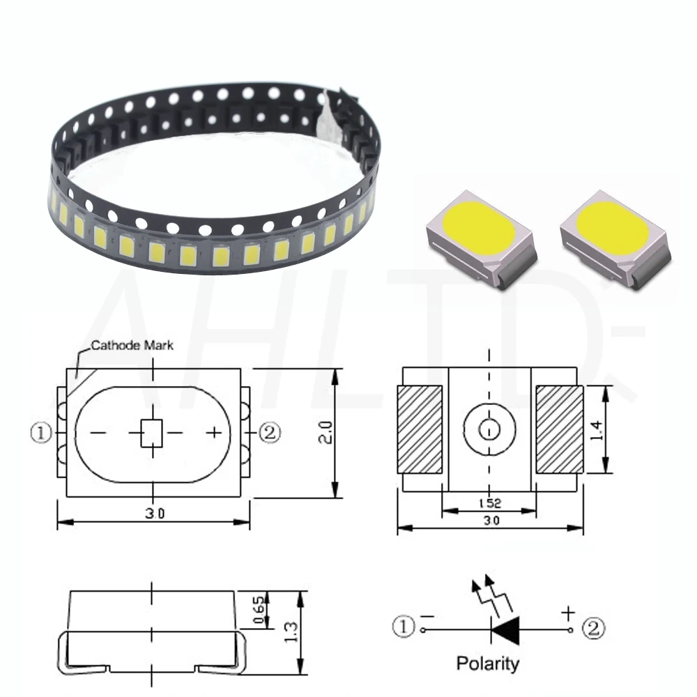 Ahltd Wholesale 500pcs 3020 White Ultra Bright Chip 800-1000LM 100,000hrs 6000~6500K Surface Mount SMT LED Light Emitting Diode Lamp