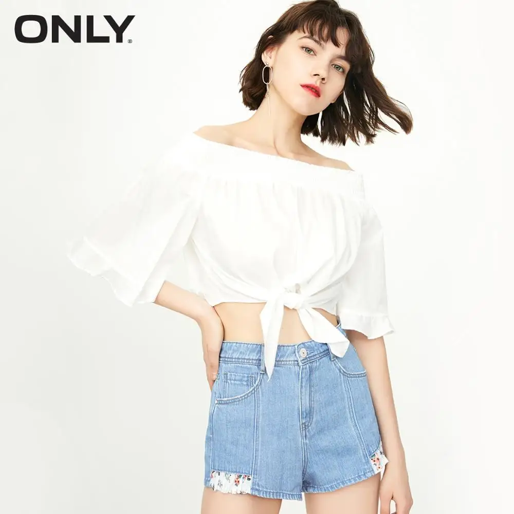 

ONLY Summer Women's Floral Splice Distressed Denim Shorts |118343506