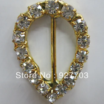 

(CM382 15mm innner bar)100pcs Drop GoldTone Diamante Rhinestone Buckle Chair Sash Ribbon Slider
